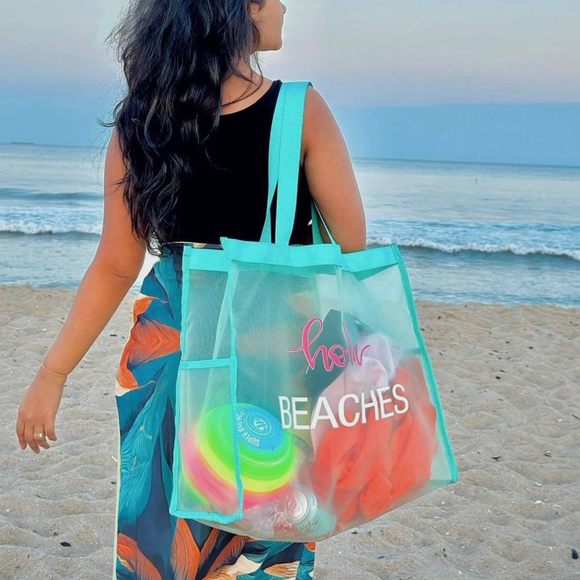 Large Mesh Beach Tote Bag Green Net Beach Travel Bag Lhtweht Swimming o_o - Picture 2 of 6